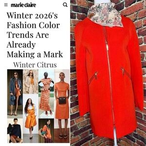 H&M Vibrant Orange Winter Coat Chic Modern Bold Statement Elegant Stylish Cozy